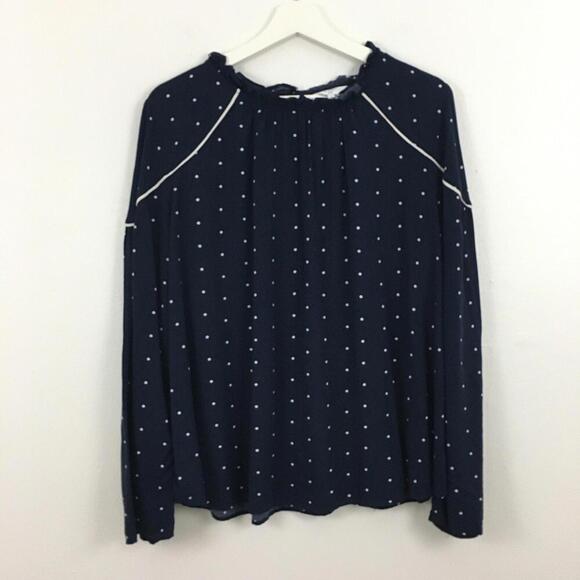 Crown & Ivy Tops - Crown & Ivy Women’s Blue White Polka Dot Long Sleeve Top Size 1X ...